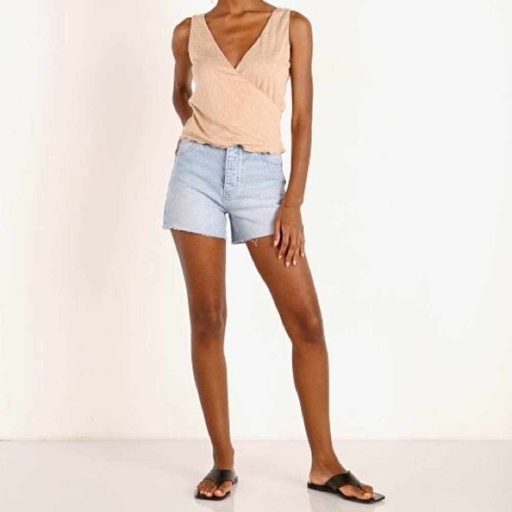 LNA Clothing Margoux Top Size XS In Sesame Faux Wrap Crop Super Soft Sleeveless